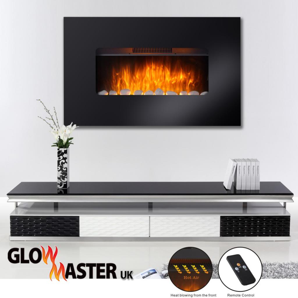 Glowmaster Lincoln Wall Mounted Widescreen Electric Black Glass