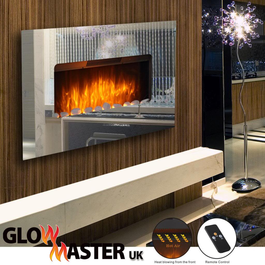 Glowmaster Lichfield Wall Mounted Electric Mirror Glass Fireplace
