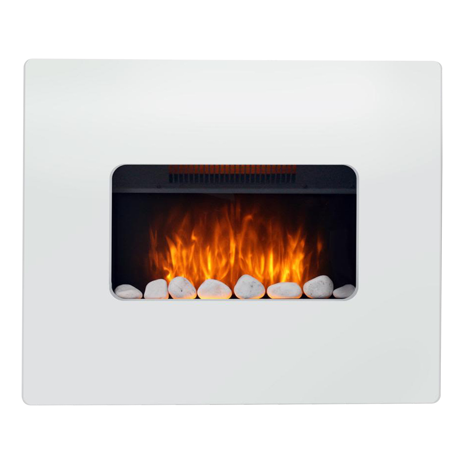 TruFlame 1.8kW Black Curved Glass Screen Wall Mounted Fireplace with Pebbles