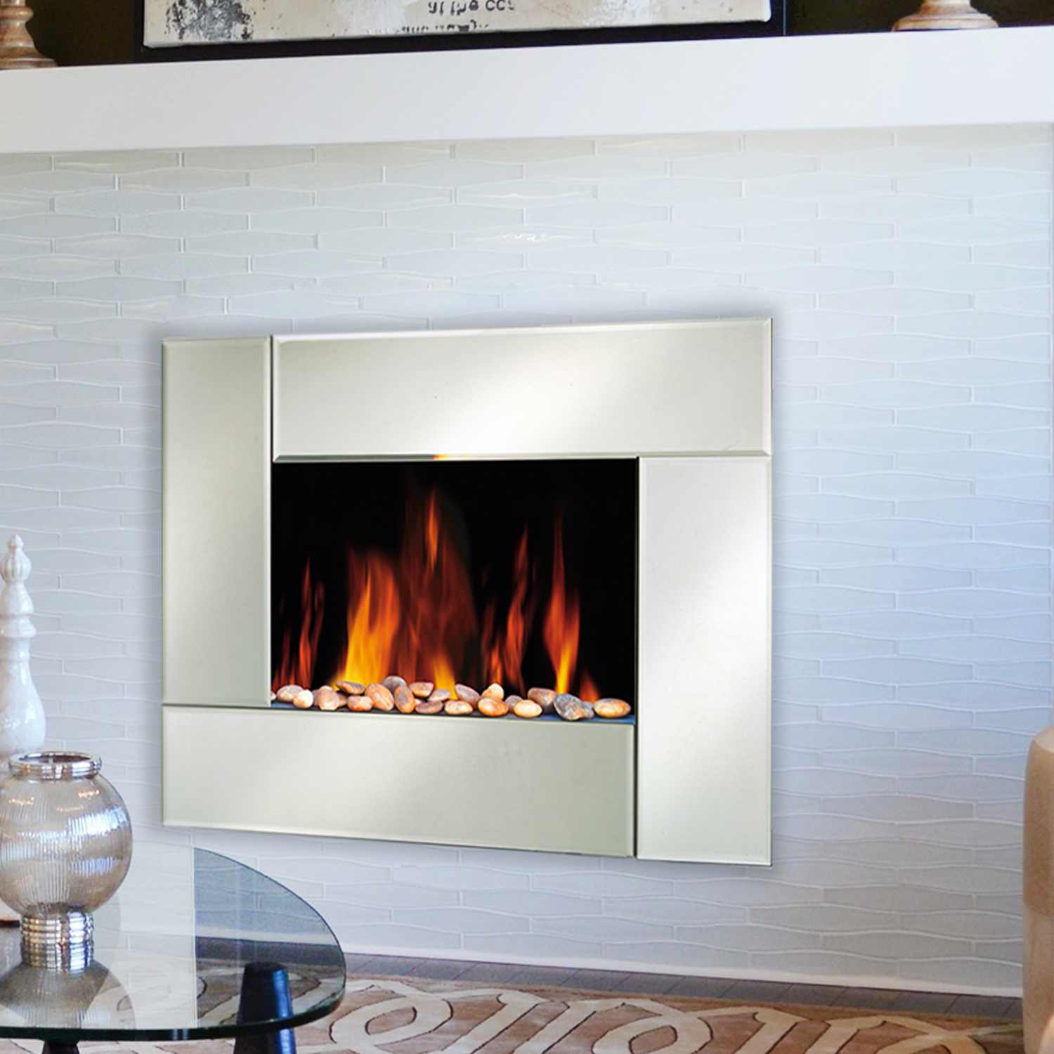 Glowmaster Chester Slim Wall Mounted Electric Mirror Glass Fireplace