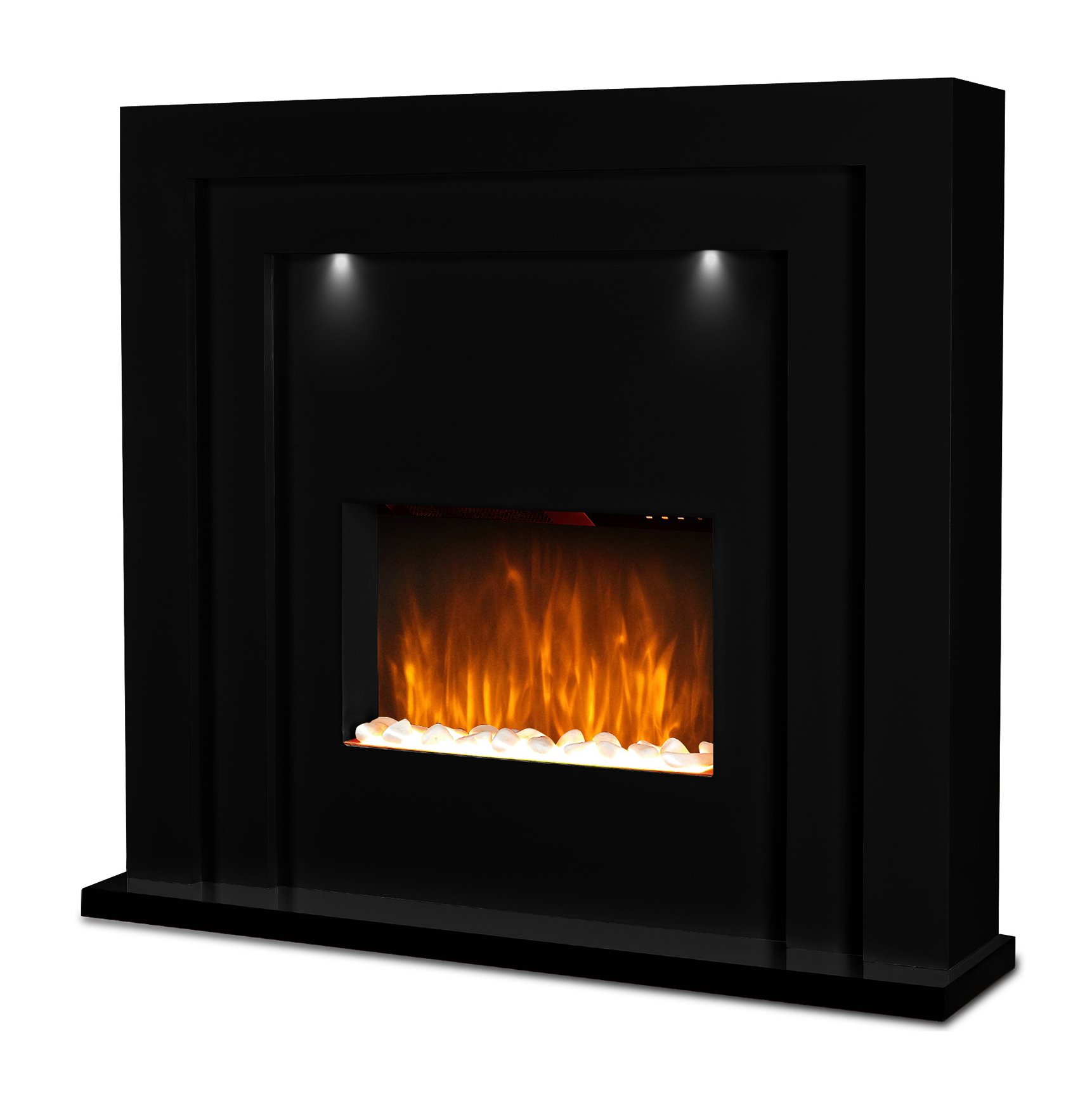 Large Designer Free Standing Black Gloss Electric Flicker Flame